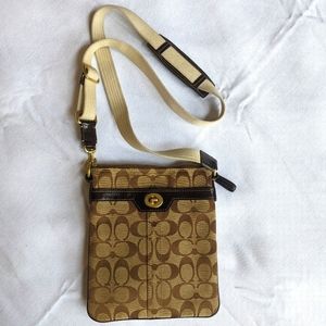 Coach Crossbody Bag, Brown and Tan, Canvas Trimmed in Leather